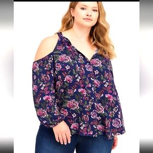 Torrid 2X Crinkle Gauze Cold-shoulder Button-up Tie-front Top-Dark Floral 2X NWT